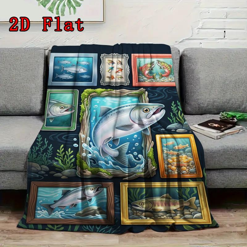 Salmon Art Collection 2D Flat Pattern Flannel Blanket, High Quality All Seasons, Home Decor, Warmth and Comfort, Perfect for Christmas Gifts.
