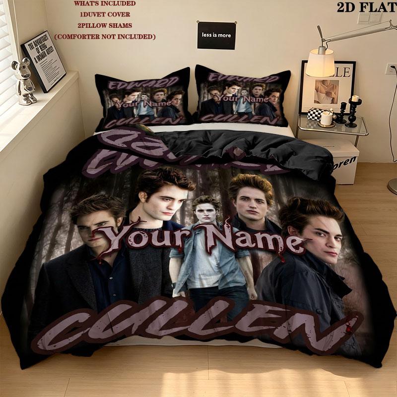 Edward Cullen Fan Art Custom Name Pattern Bedding Quilt Set Quilt Cover Pillowcase Home Gift(1 * duvet cover + 2 * pillowcase, without core)