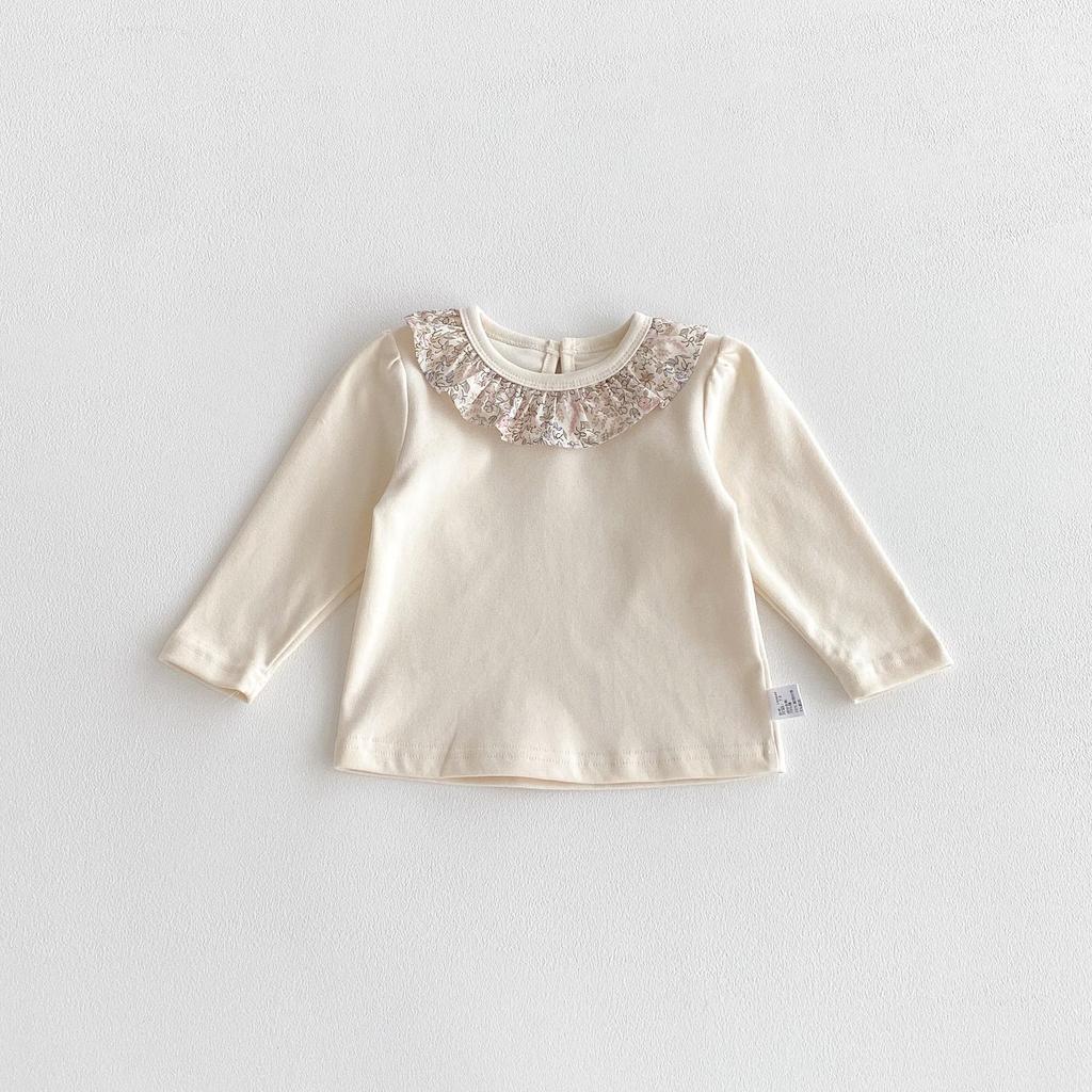 2025 Korean Style Floral Lace Peter Pan Collar Long Sleeve Baby Girls' Top
