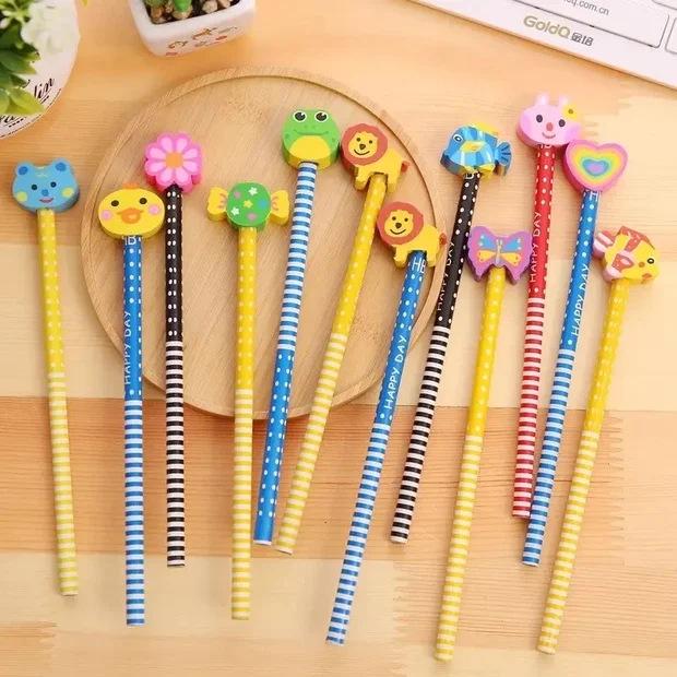 Cartoon Pencils with Erasers for Kindergarten Students - Cute Stationery for Children's Learning
