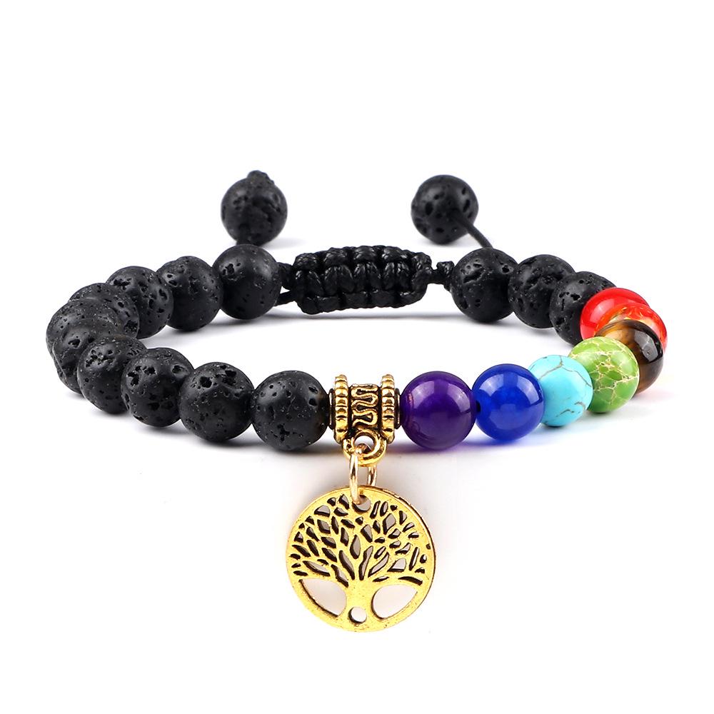 Tree of Life Pendant Woven Bracelet with Tiger Eye Matte Stone Beads - European & American Fashion