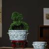 Blue and White Porcelain Oval Flower Pot with Double Handles for Plants and Landscaping