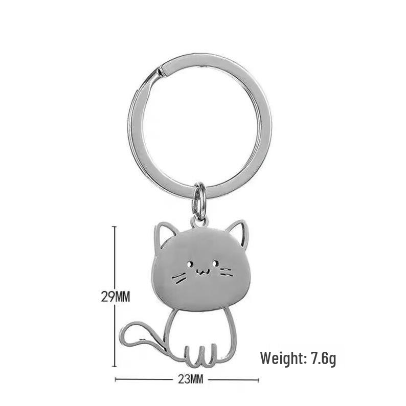 Creative Stainless Steel Cartoon Cat Couple Keychain - Cute & Simple Design