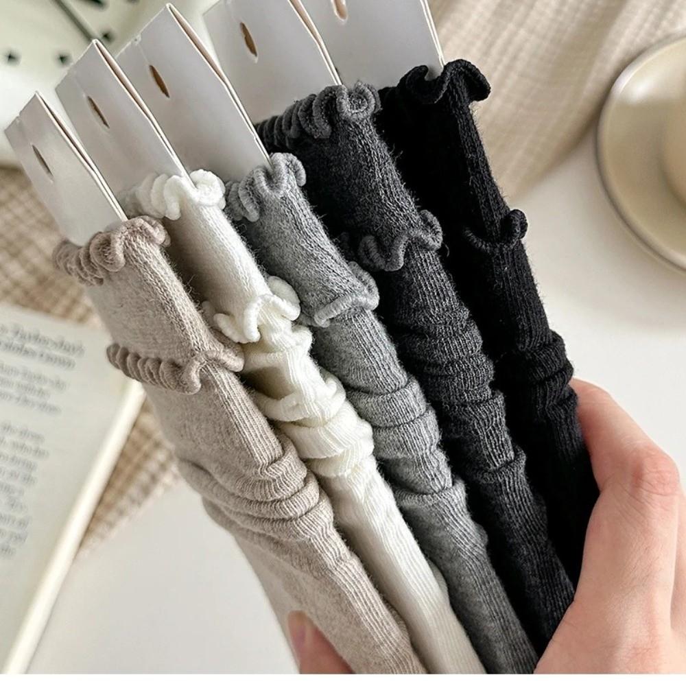 1 Pair Solid Color Ruffle Socks Double Layered Edges Korean Style Socks Spring Summer