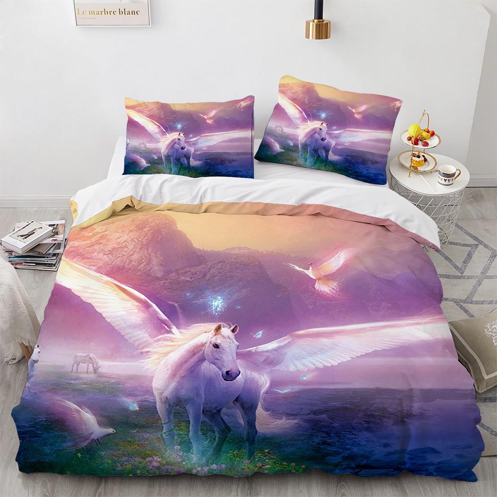 

Синий пододеяльник с изображением единорога, комплект постельного белья из полиэстера с изображением диких животных и лошадей, размер King Queen, полный размер для детей, мальчиков и девочек, пододеяльник EU single(135x200cm)