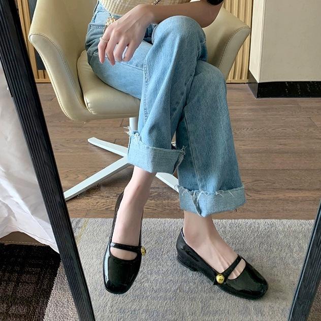 Leather Version~ French High Heels Women's Thick Heel Mary Jane Shoes Gold Buckle Light Mouth Versatile Single Shoes Temperament Commuter Shoes