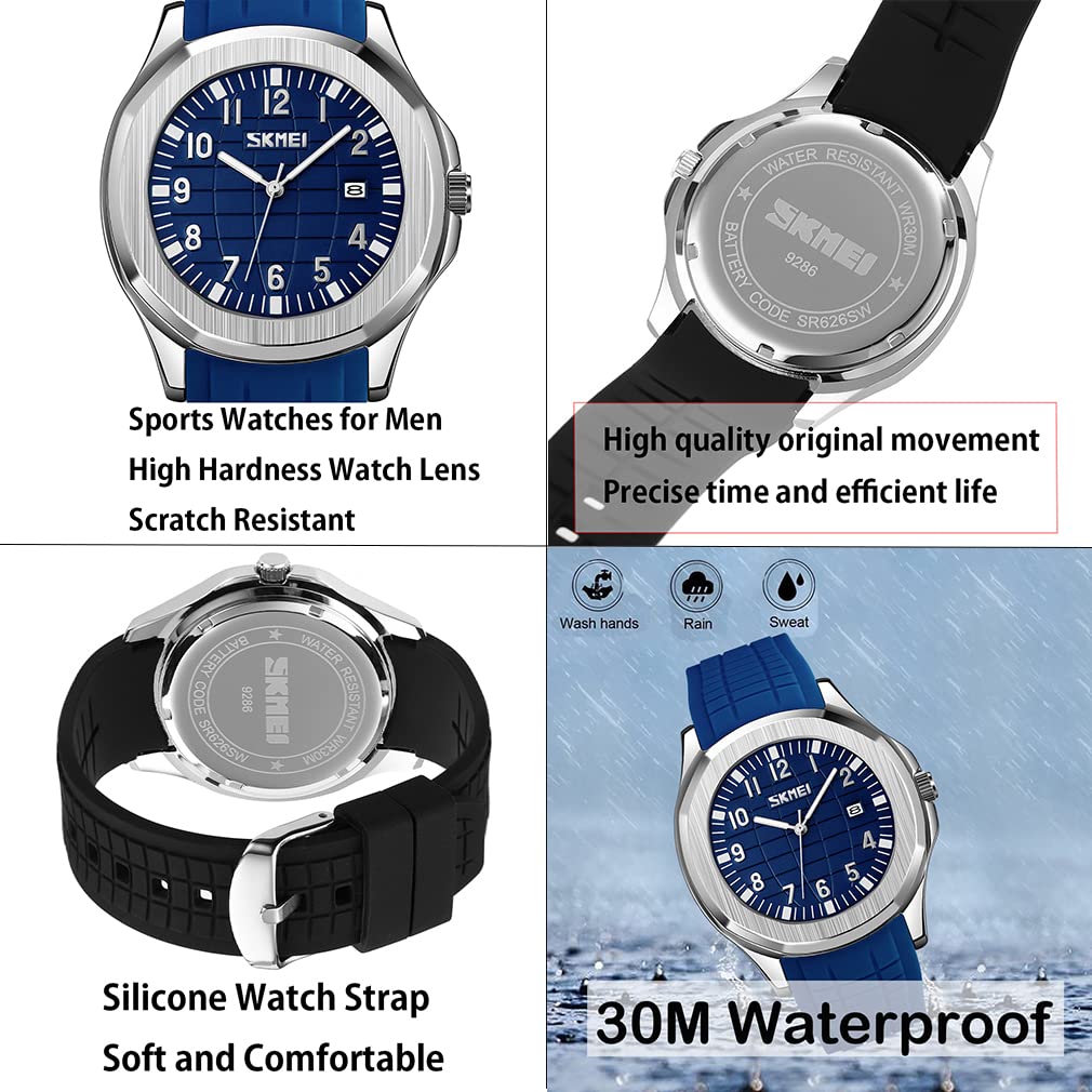 Silikon Sport Wasserdicht Armbanduhr Stilvoll Lässig Marke Analog Herrenuhr Große Arabische Ziffern Leicht Ablesbares Zifferblatt Datum Fluoreszierend Luxus