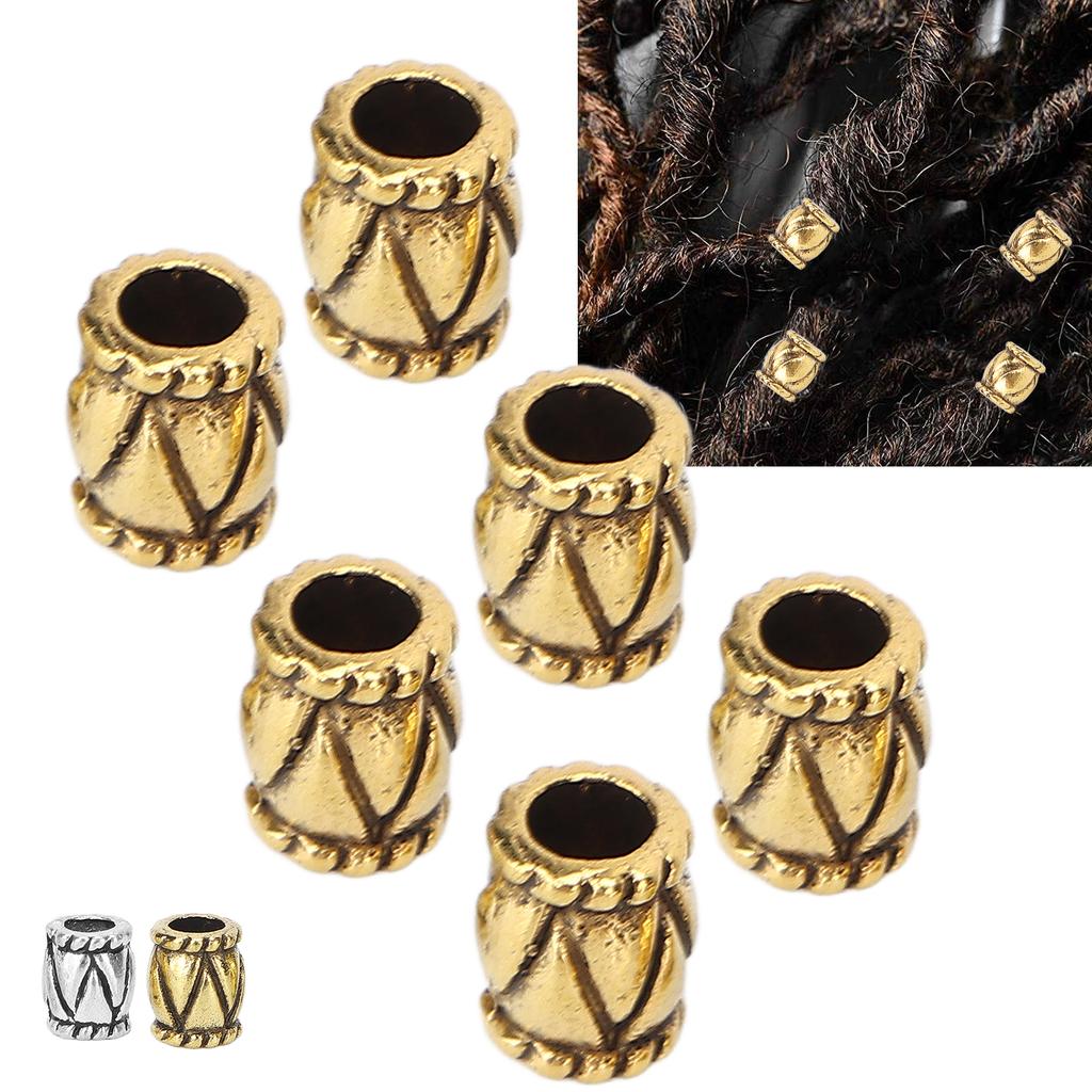 50pcs Retro Beard Hair Beads Barrel Shaped Hair Braiding Beads Alloy Jewelry Accessories