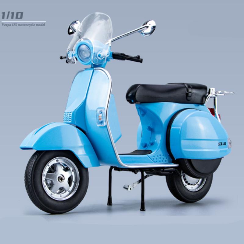 1/10 Vespa 125 Legierungs-Freizeitmotorradmodell Diecasts Metall Klassisches Motorradmodell Simulation Ton und Licht Kindergeschenke