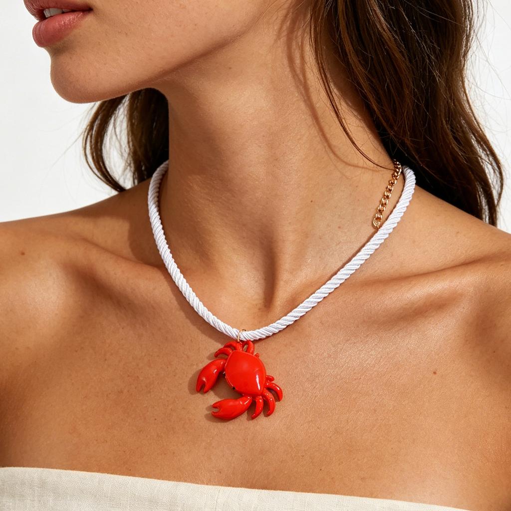 2026 Summer New Beach Ocean Element Pendant Color Spray Paint Crab Necklace Women's Clavicle Chain