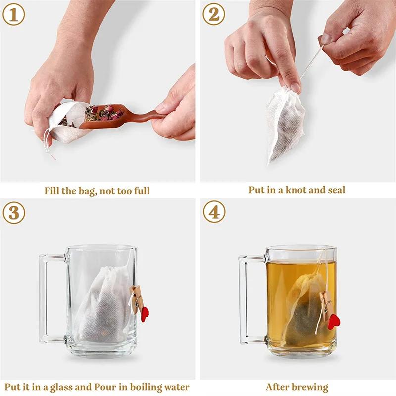 100pcs Disposable Tea Bags with Drawstring, Infusion for Herbal Tea, Coffee and Medicinal Use, for Home, Restaurants and Cafes