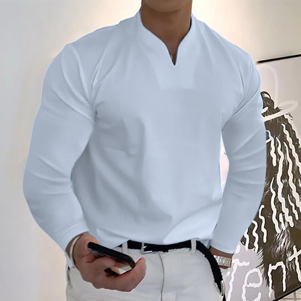 Order A Size Up,Men's Clothes Spring Autumn V-neck Loose Fit Long Sleeve T-shirts Solid Color Tops Casual Tees Shirts Mens Shirts