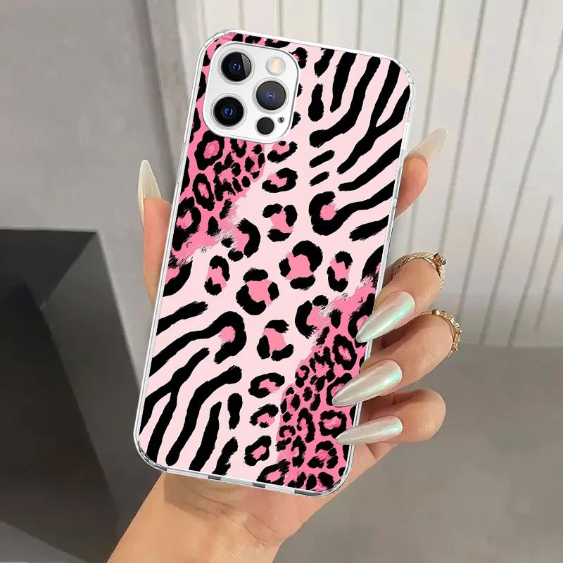 Rosa Leopardenmuster Handyhülle für iPhone 17 Air 16 15 Plus 14 13 Mini 12 11 Pro Max 16E 7 8 SE 2020 Weiche Funda Druckschale 17 Ai