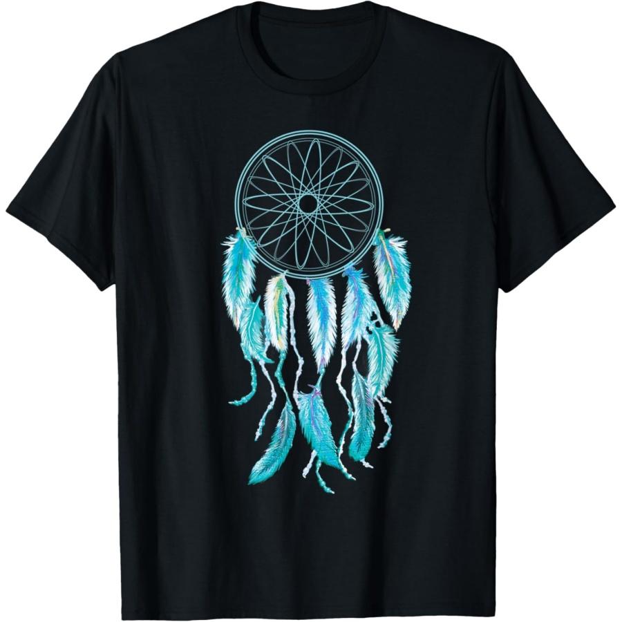 Cute Fun Dream Catcher Spiritual Blue Indian Feathers T-Shirt S