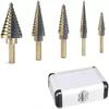6-Piece Tapered Reamer Set with Titanium & Zinc Plating In Aluminum Box for Center Positioning, Drill, Iron, and Stainless Steel.