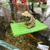 Turtles Fishing on Bamboos Raft Statue Weather Resistant Resins Miniature Animal Ornament For Garden Pond Decoration
