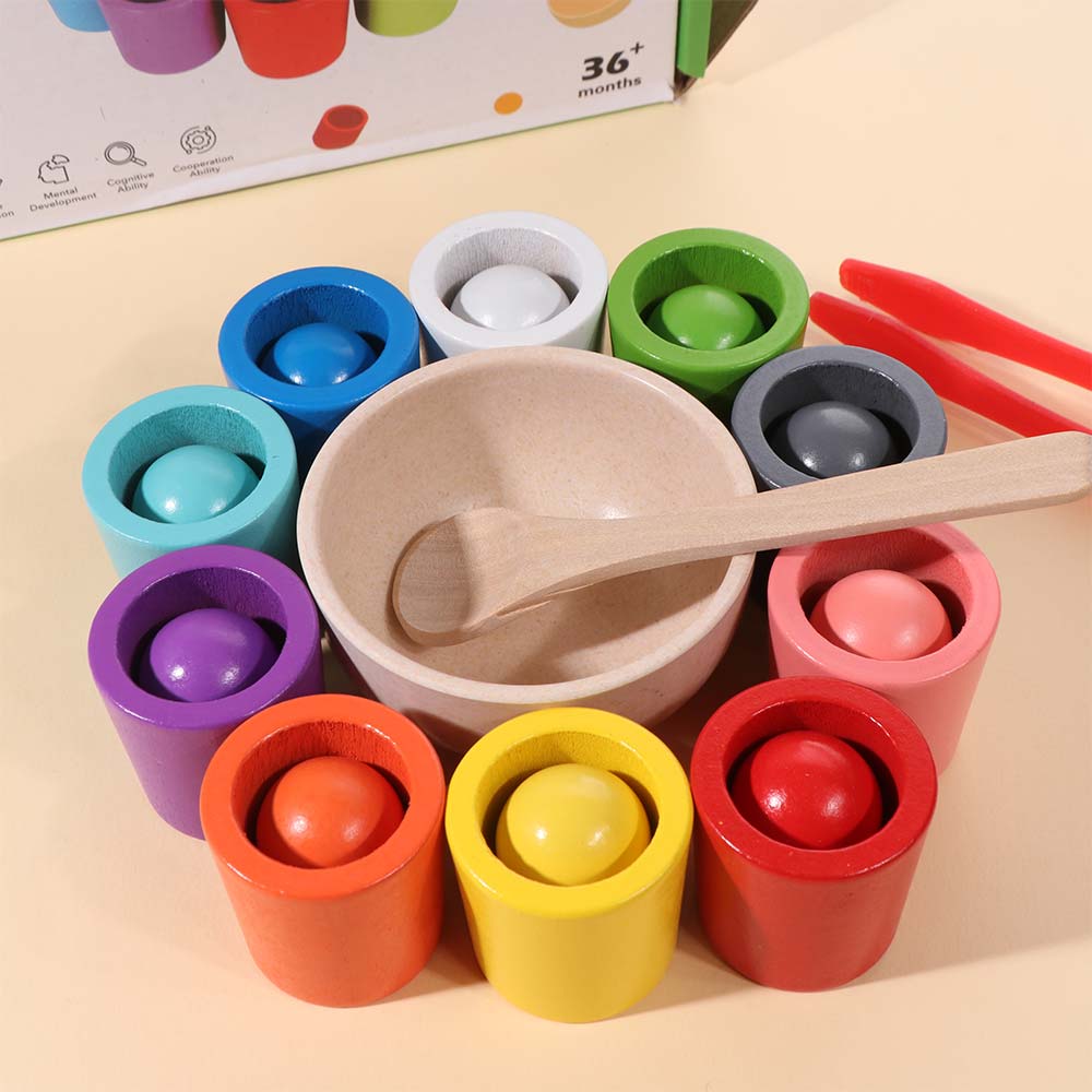 Cognition Games Balls In Cups Montessori Wooden Sorting Matching Toys  Preschool