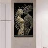 Modern Black & White Double Canvas Painting with Intricate Floral Figures