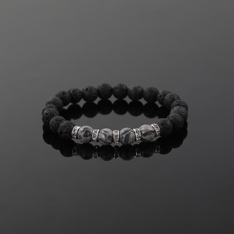 JYL TS Bracelet Elastic  Volcanic Stone Charm Cleanses Energy & Attracts Health T464 серого дэви
