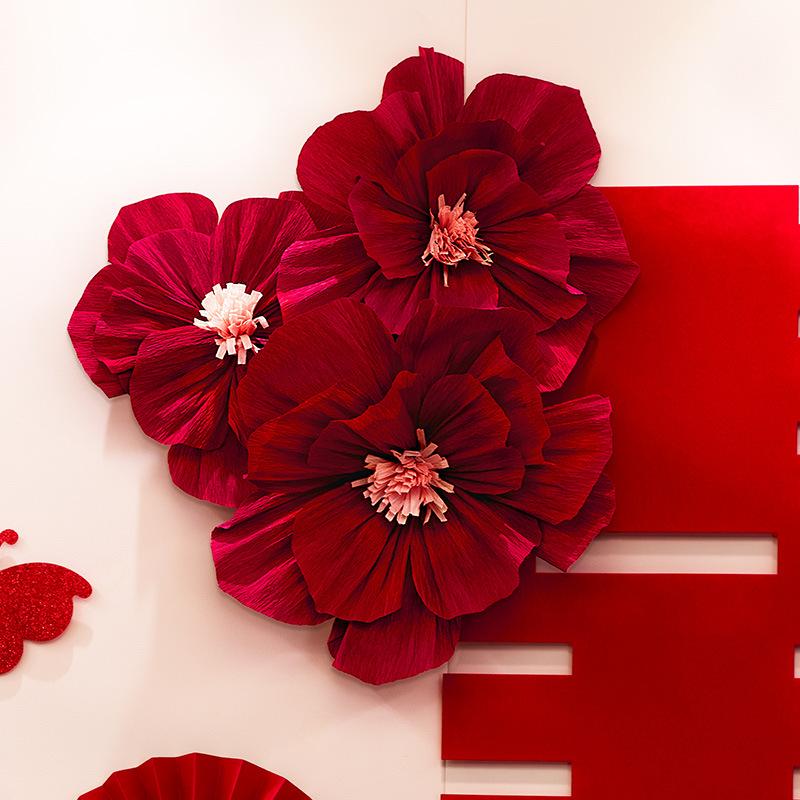 Wedding Bedside Crepe Paper Flower Décor - Artificial Flowers for Bedroom Wall & Engagement Decorations