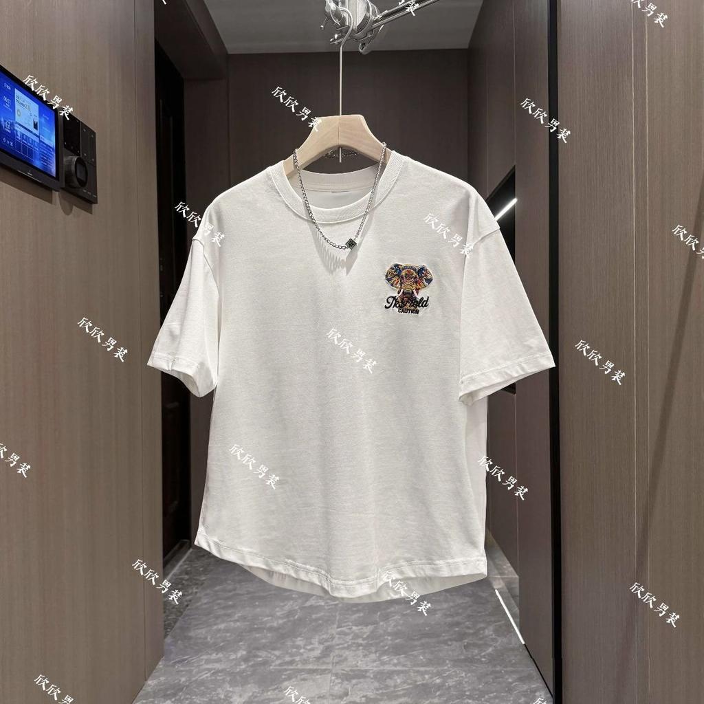 New Short-sleeved Men's Painted Trendy Elephant Print Casual Fashion Versatile T-shirt