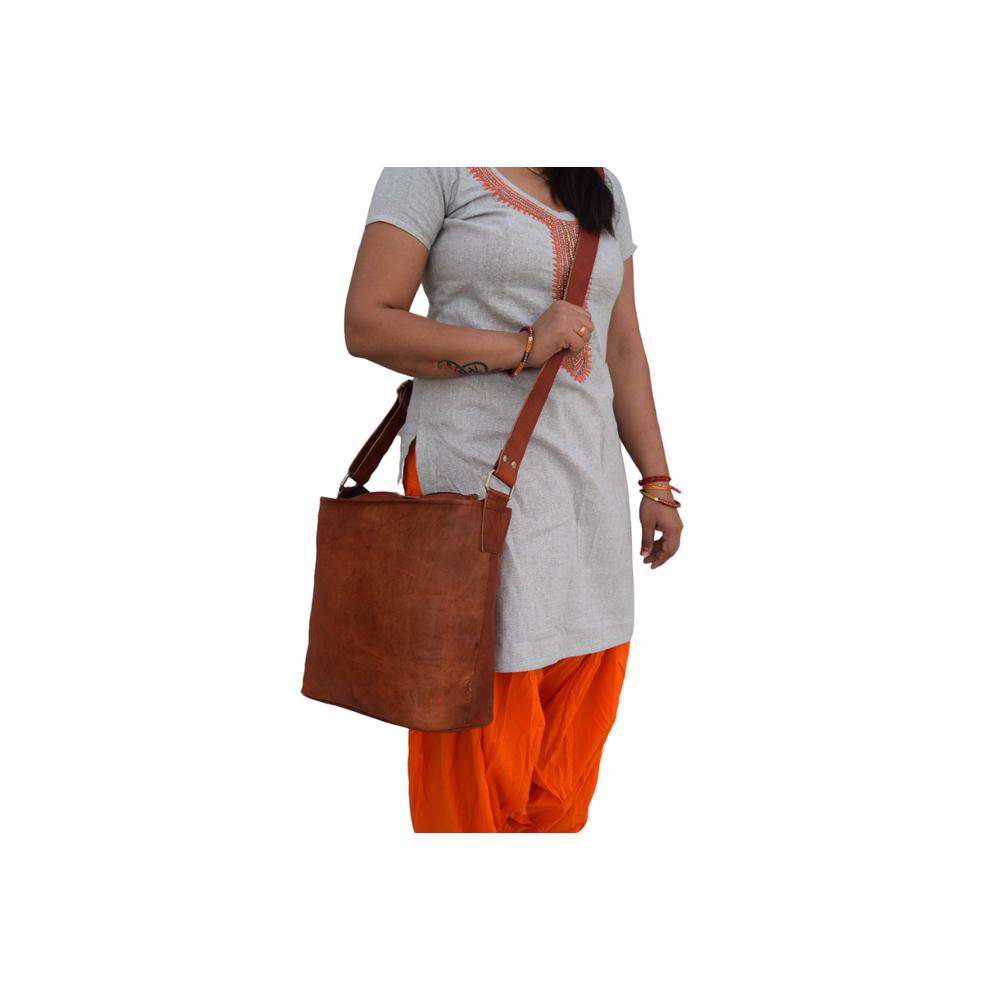 

Женская большая сумка из козьей кожи, кошелек, сумки через плечо, сумки-мессенджеры ручной работы 10 x 12 x 6 in коричневый