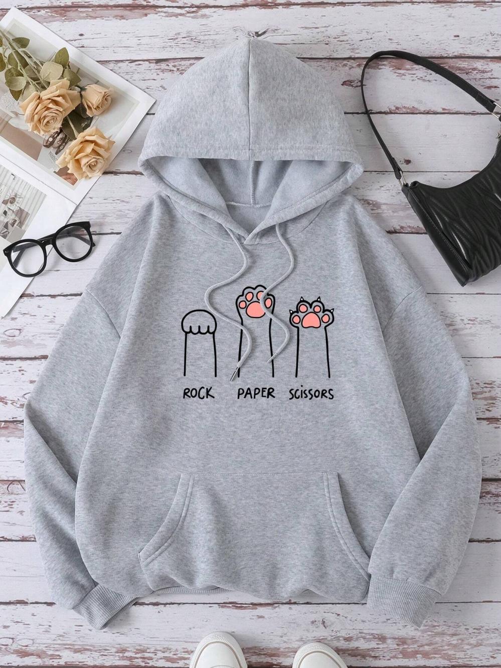 

Cute Cat Claw Rock Paper Scissors Sweatshirt Women s Fashion Quality Breathable Hooded Warm Casual Hoodies Loose Loose Clothing 3XL