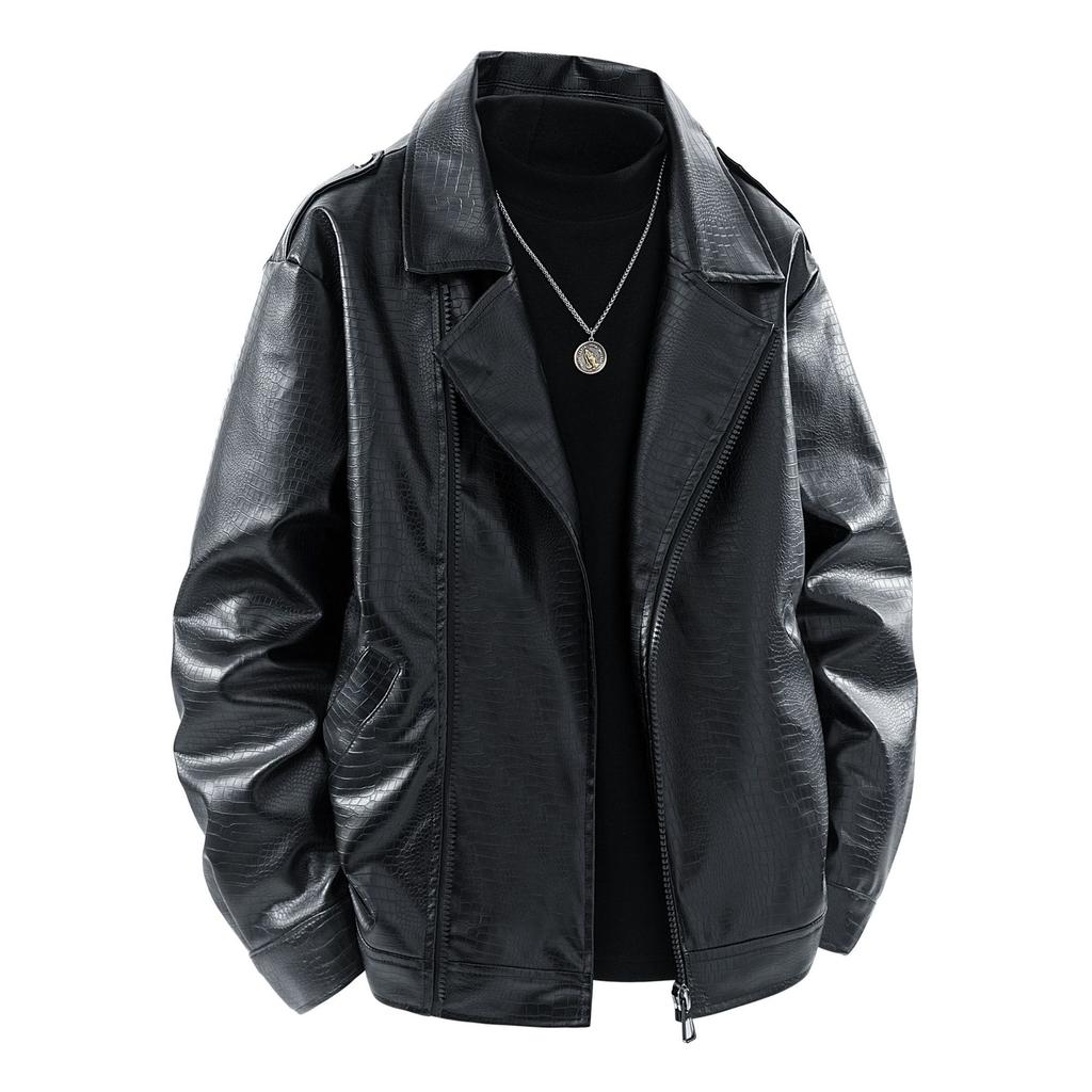 Men's fashion lapel new coat top simple retro casual loose jacket motorcycle leather jacket