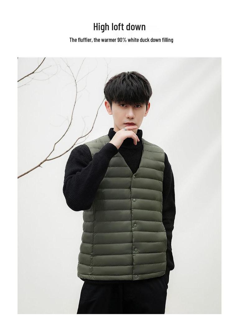 Men's Ultra-Light Down Vest, Large Size, Winter 2026, Short Style with Round Neck, Casual and Portable
