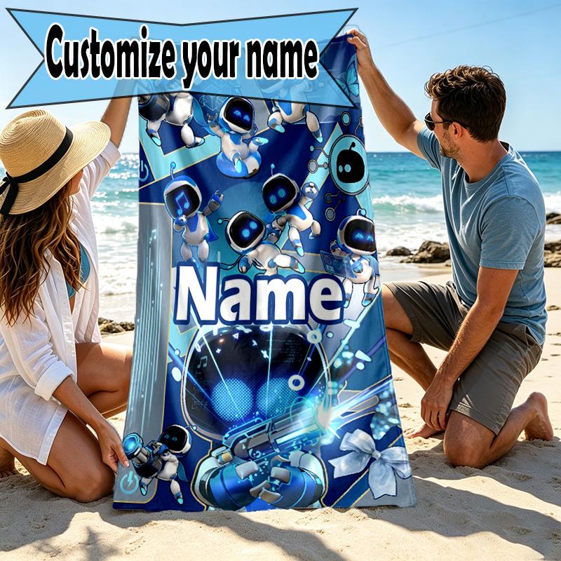 Custom Name Personalized Cosmic Bot Crew Print Beach Towel, for Trip Camping Beach Party Home Decor, Birthday Gift for Family & Friends