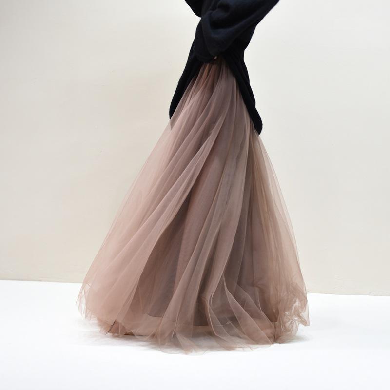 Women's Mesh Pleated Tulle Midi Skirt - Mid-Length, Large Swing Design for Dance and Fairy Styles.