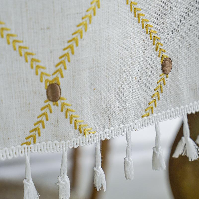 Tablecloth Cotton And Linen Fringed Three-Dimensional Embroidery Rectangular Party Picnic Tablecloth