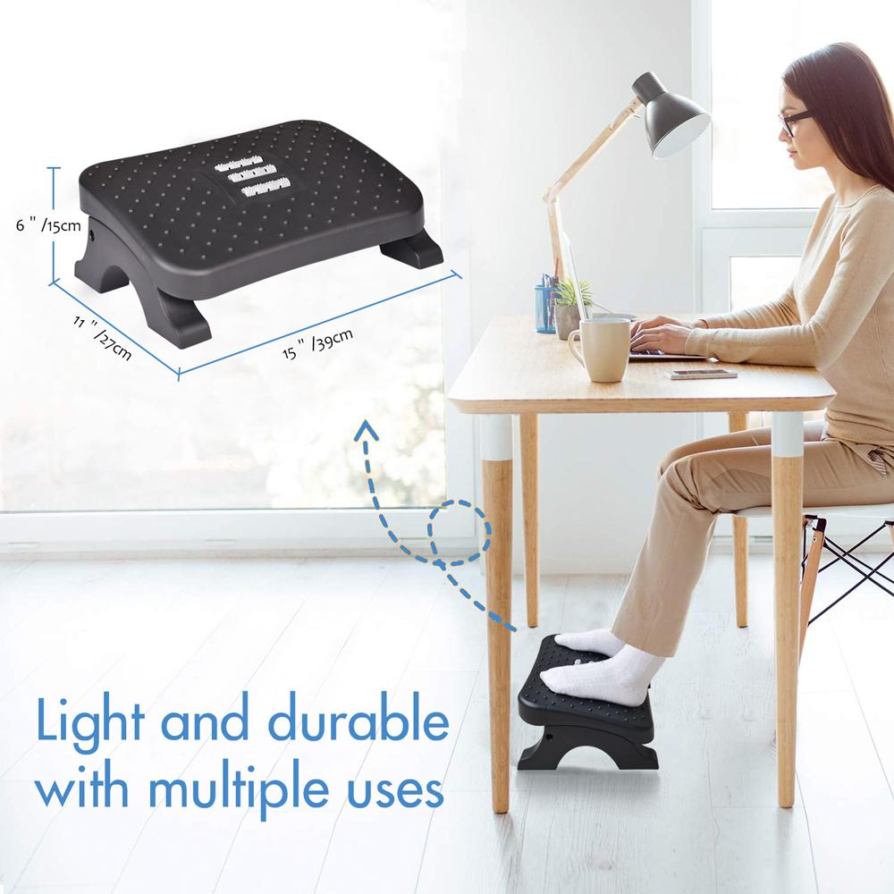 Under Desk Footrest Ergonomic Foot Stool with Massage Rollers Max-Load 120Lbs Desk Leg Rest Pain Relief for Home Office Work