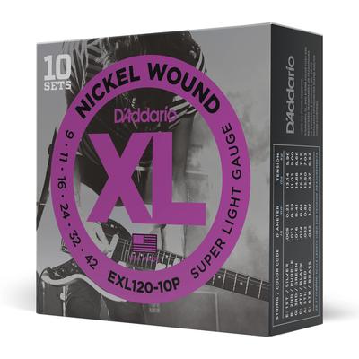 Electric Guitar Strings Nickel SuperLight 10set Pack D'Addario .009-.042 EXL120-10P []