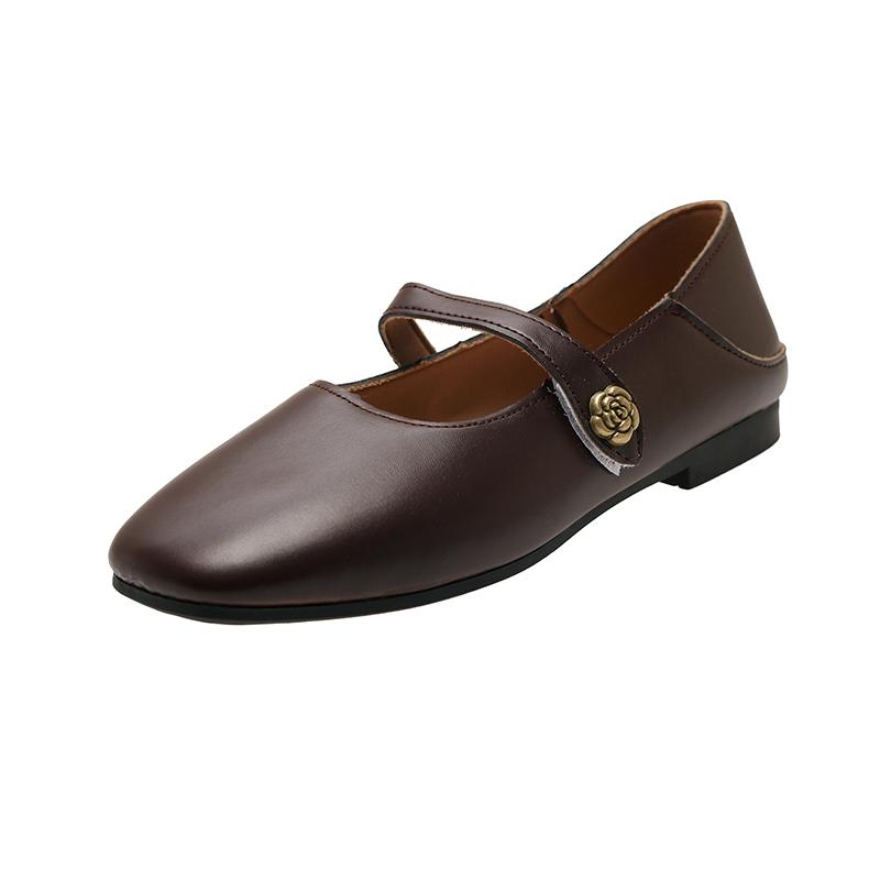 

Мода 2025 Новые весенние женские туфли Мэри Джейн Повседневные и удобные Уличный стиль Мягкая подошва Женские балетки для платья 40 темно-коричневого
