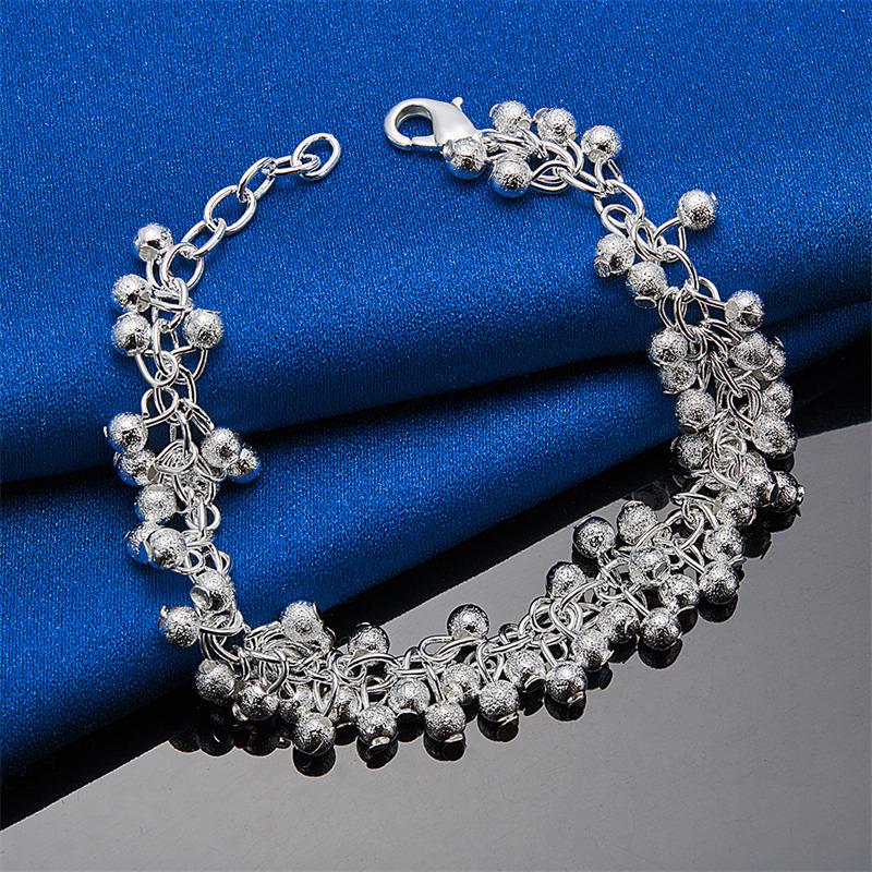 925 Sterling Silver 8-inch Exquisite Frosted Bead Fashion Bracelet for Women's Wedding Party Jewelry Accessories