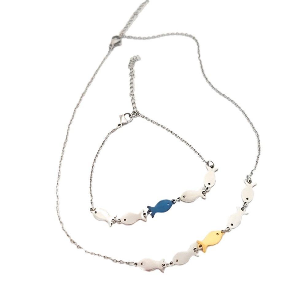 Creatief Ontwerp Vijf Kleine Visscholen Zwemmen Stroomopwaarts Inspirerend Koppel Ketting Armband voor Vrouwen Mannen Roestvrij Staal Sieraden