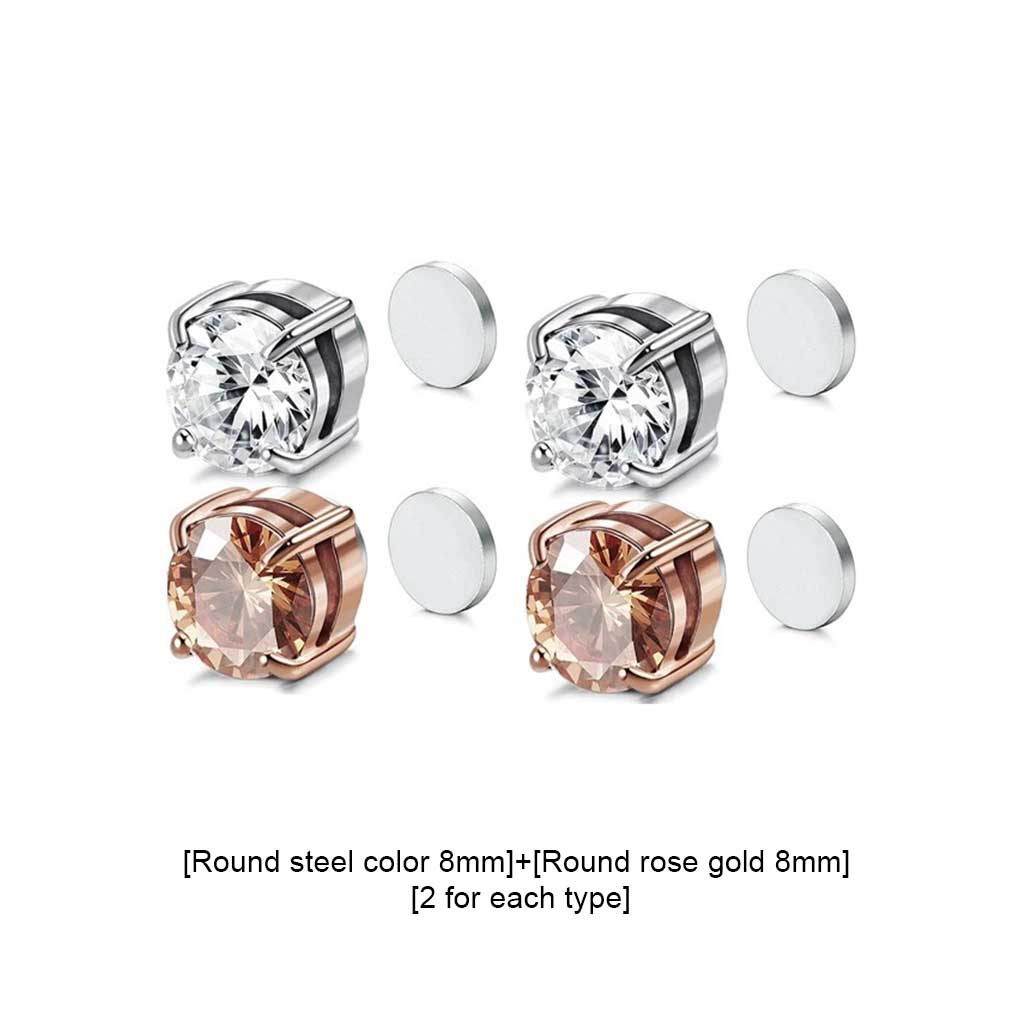 4pcs 8mm Earrings Punch-free Classic Zircon Stud Exquisite Fashion Shinny Rustproof Earwear Ear Pendant for Men