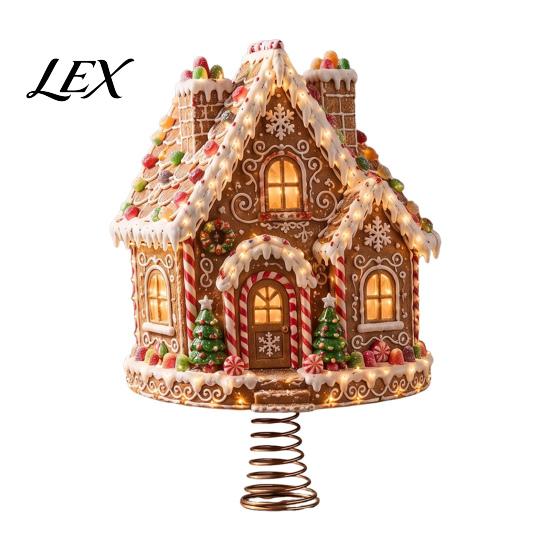 Gold Silver Red Tree Topper Lighted Christmas Topper, Illuminated Santa Claus Gingerbread Nutcracker Treetop Decorative Geometric Crown Ornament with
