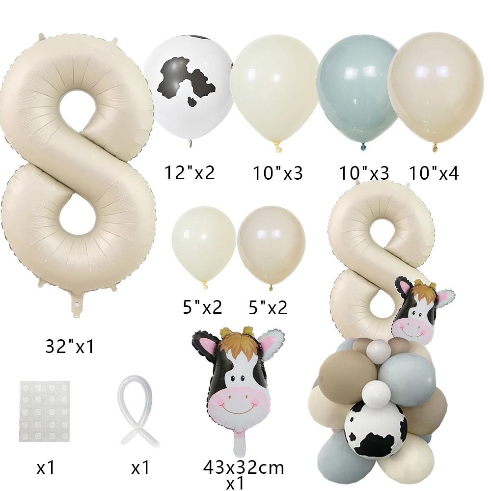 1set Farm Animal Balloons Carton Cow Balloons Vintage Number Balloon for Kids Farmland Animal Birthday Decorations DIY Gifts