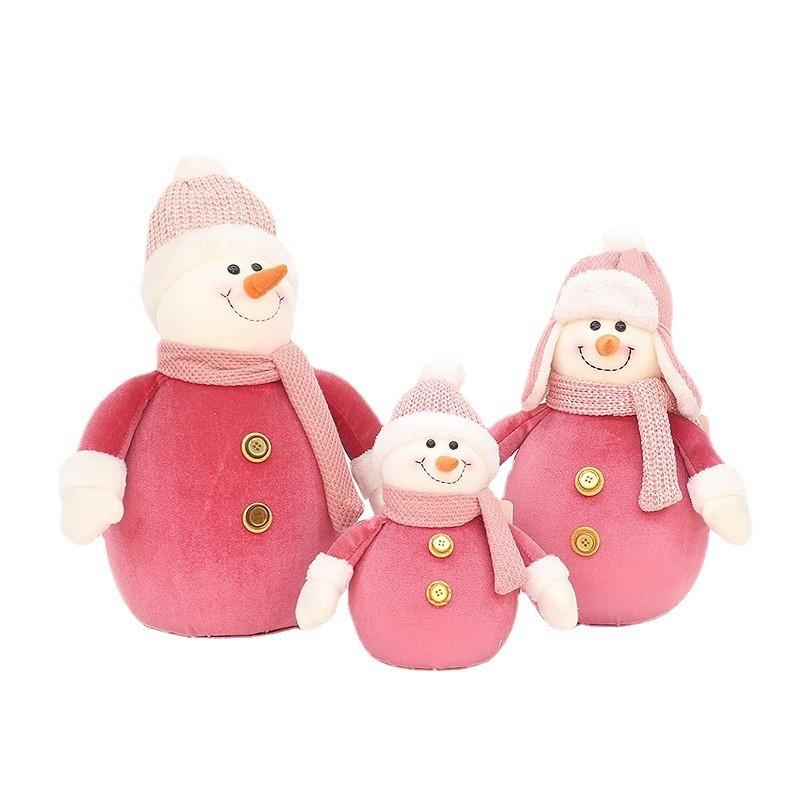 Soft And Cozy Christmas Pink Knitted Hat Snowman Stuffed Doll