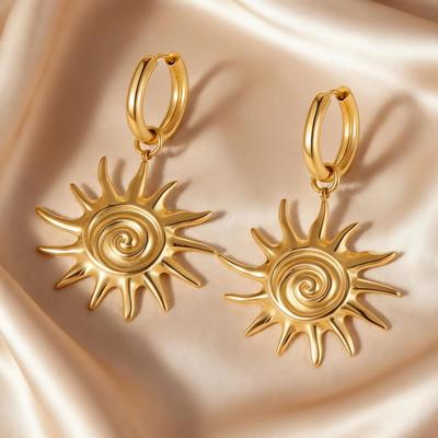 Stainless Steel Spiral Sun Pendant Earrings 18K Gold Plated Boho Geometric Dangle Earrings Fashion Vintage Jewelry for Women