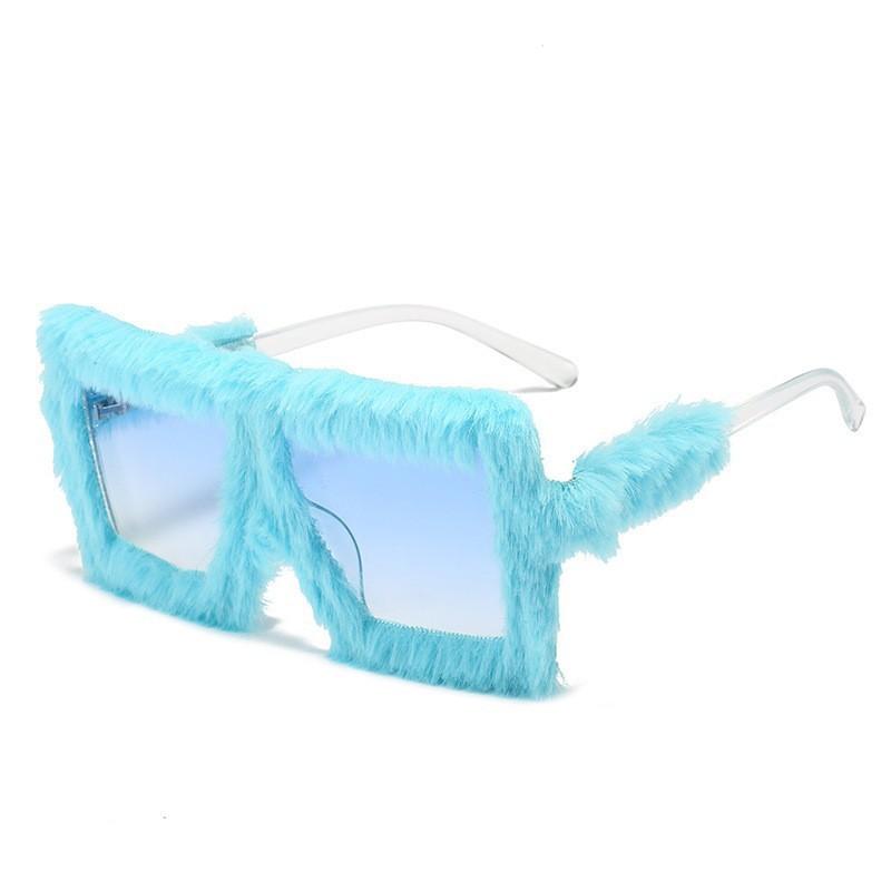 Trendy Oversized Plush Sunglasses Trendy Gradient Women Soft Fluffy Square Frame Eyewear Novelty Party Cosplay Glasses