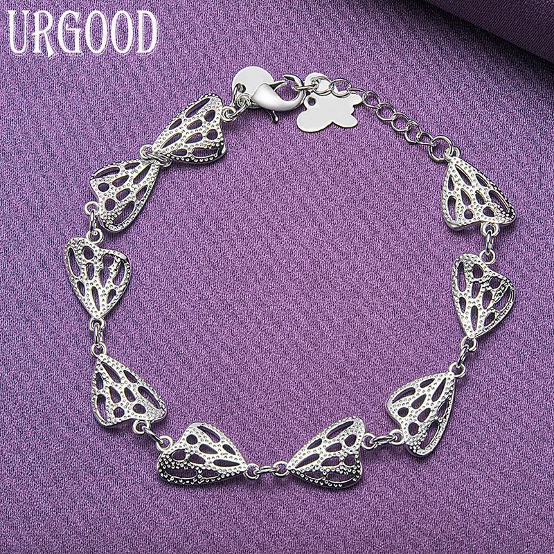 925 Sterling Silver Fashion Pattern Heart Bracelet Party Gift Jewelry
