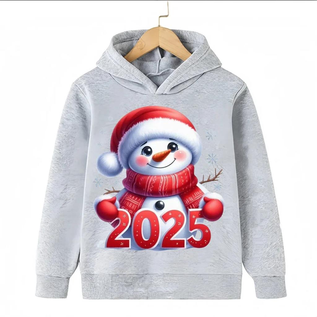 2025 Christmas Cute Christmas Chimney Festival Dress Up Girl Autumn/Winter Hoodie Hoodie Suitable for Children Aged 4-14 Warm Top