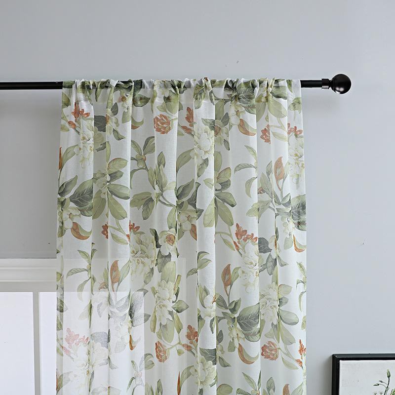 Chiffon-Sichtvorhänge mit grünem Blattmuster - Semitransparenter, undurchsichtiger Druck, Stangentaschendesign für Wohnzimmer- und Schlafzimmerdekoration