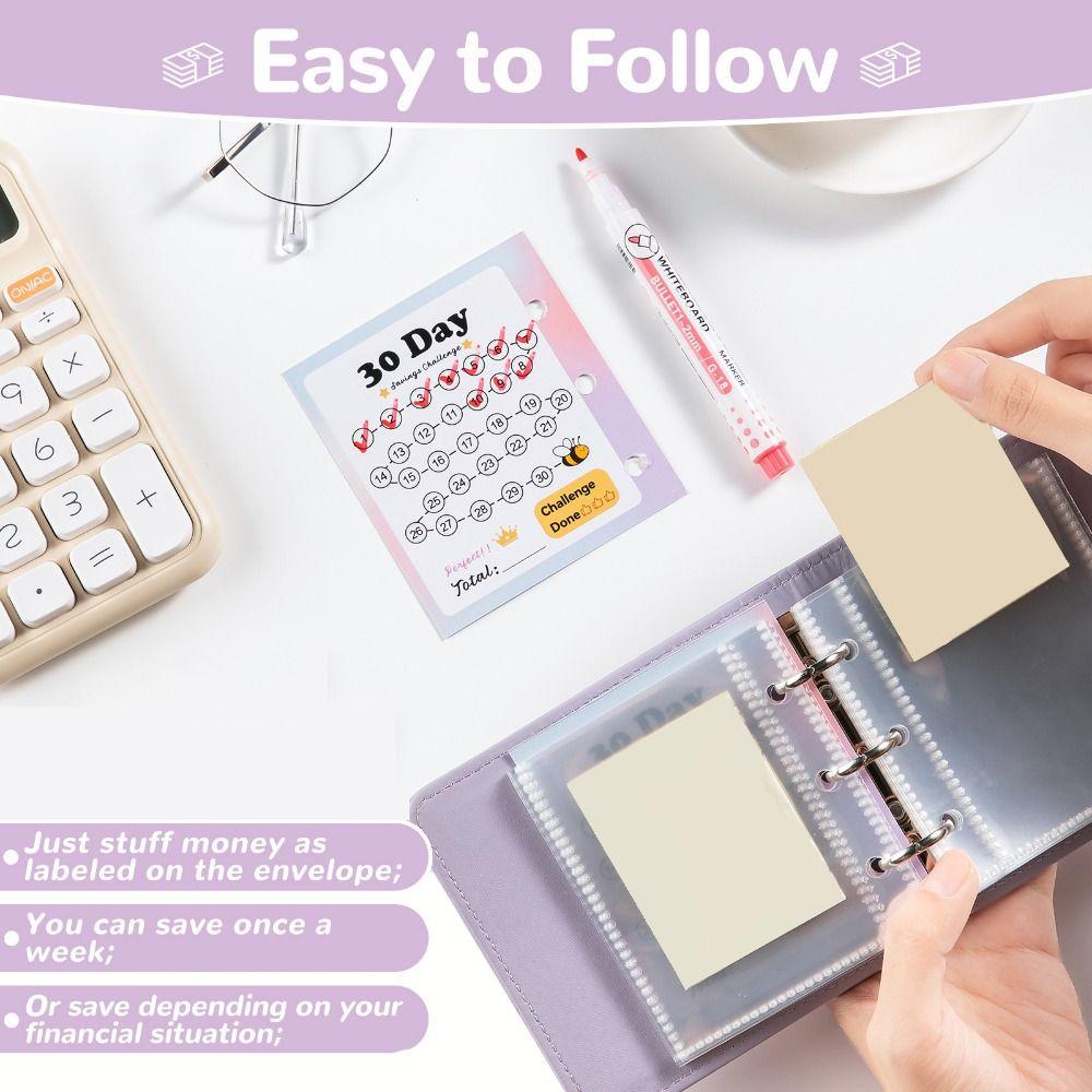 Loose-Leaf Small Binder with Cash Envelopes Large Capacity 30 Envelope Challenge Binder  School