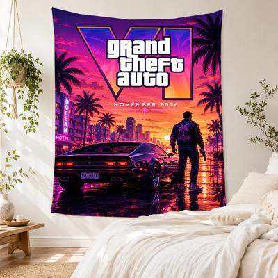 Grand Theft Auto Retro Tapestry Handmade Look Ideal for Dorm Wall Reading Corner Bedroom Versatile Decor Hand Painted Style Gift for Friends Family