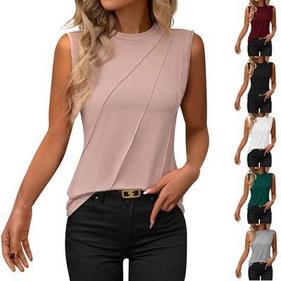 Women's Fashion Casual Sexy Solid Color Round Neck Sleeveless Loose Tank Top