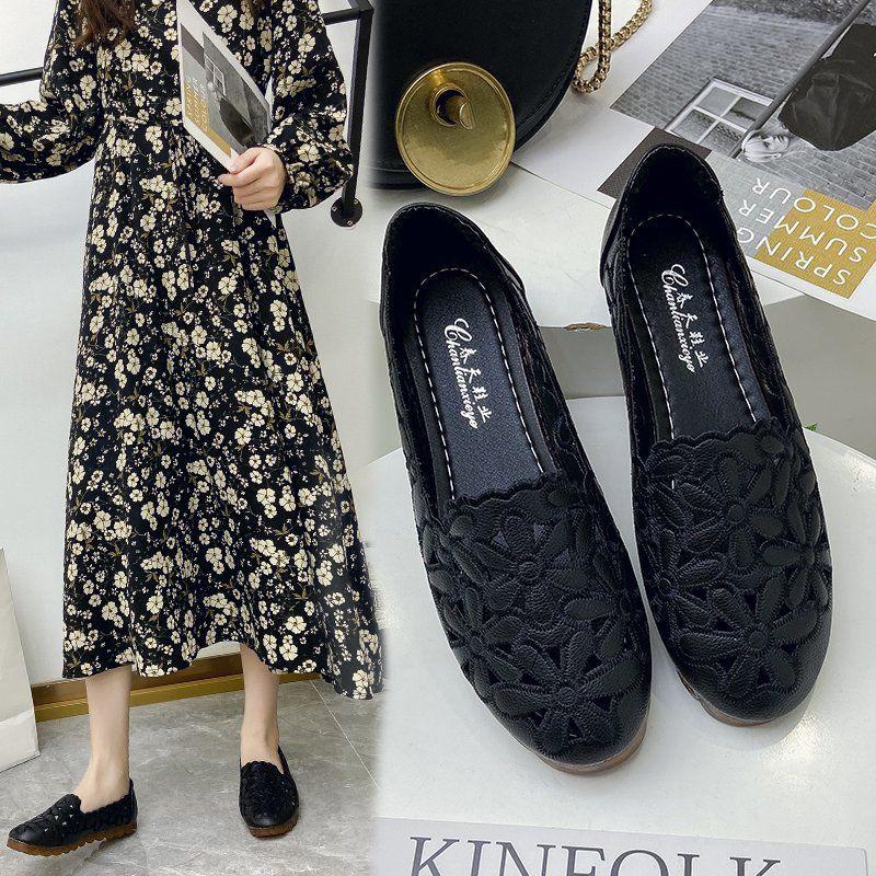 Spring  Summer Hollow Sandals Women's All-match Hole Shoes Flat with Soft Bottom Non-slip Peas Shoes Flat Bottom